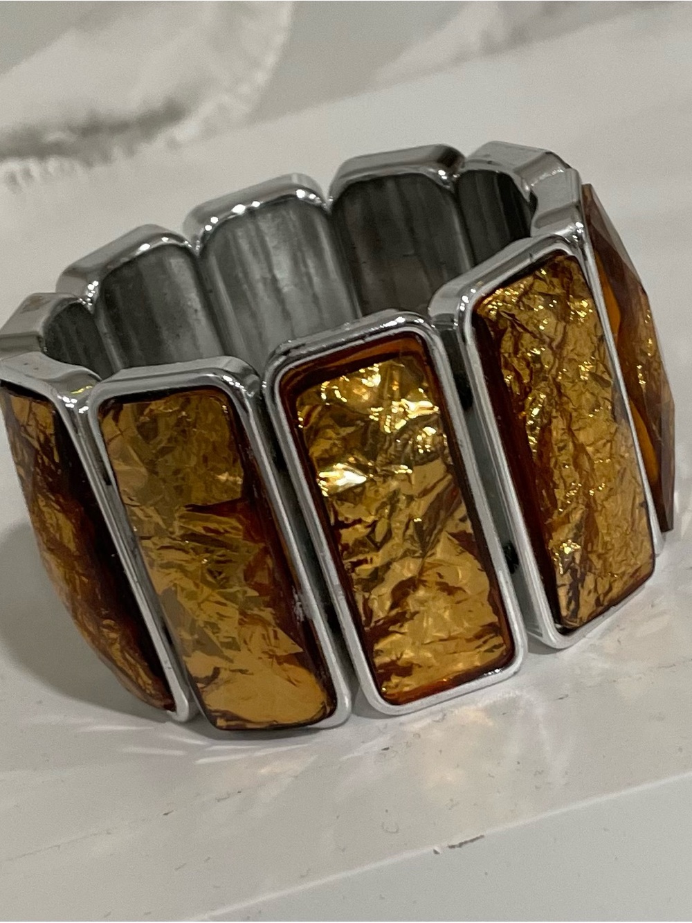Amber Foil Strefch Bracelet Chunky Statement Bold Boho Fall Autumn Festival